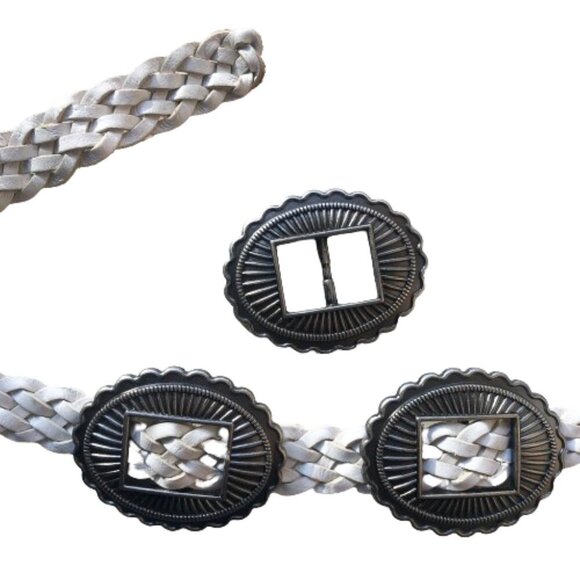 Guess made in Italy woven Boho silver color metal concho leather belt - Picture 10 of 12